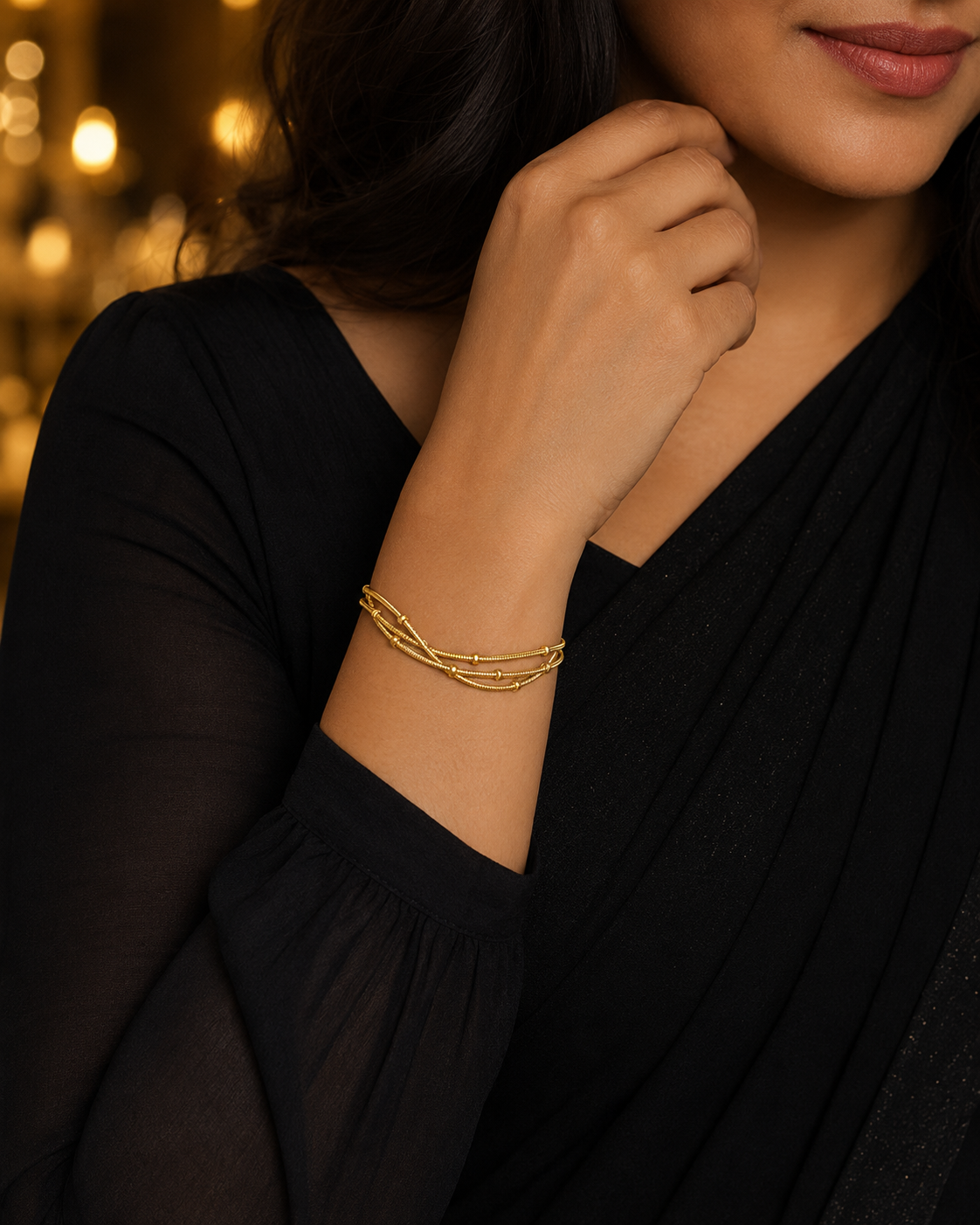Spacer Bead Multi-Strand Gold-Plated Bracelet