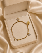 Clover, Butterfly & Crystal Heart Charm Gold-Plated Bracelet
