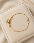 White Heart & Crystal Link Gold-Plated Bracelet