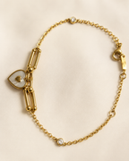 White Heart & Crystal Link Gold-Plated Bracelet