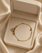 White Heart & Crystal Link Gold-Plated Bracelet