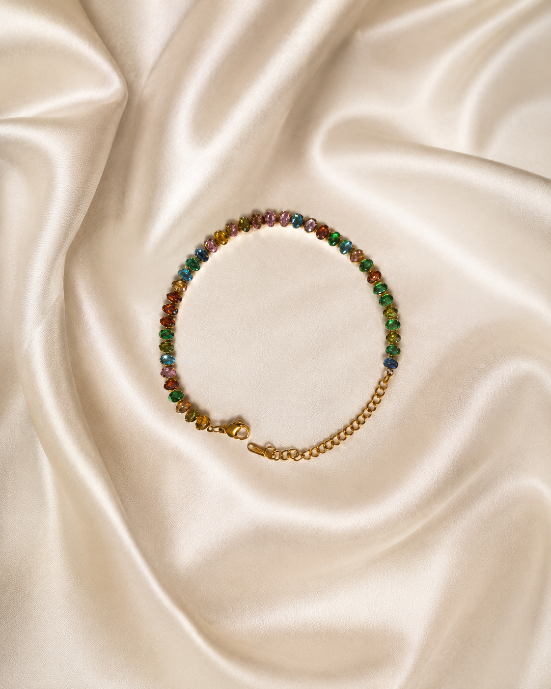 Multicolour Oval Crystal Tennis Gold-Plated Bracelet