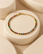 Multicolour Oval Crystal Tennis Gold-Plated Bracelet