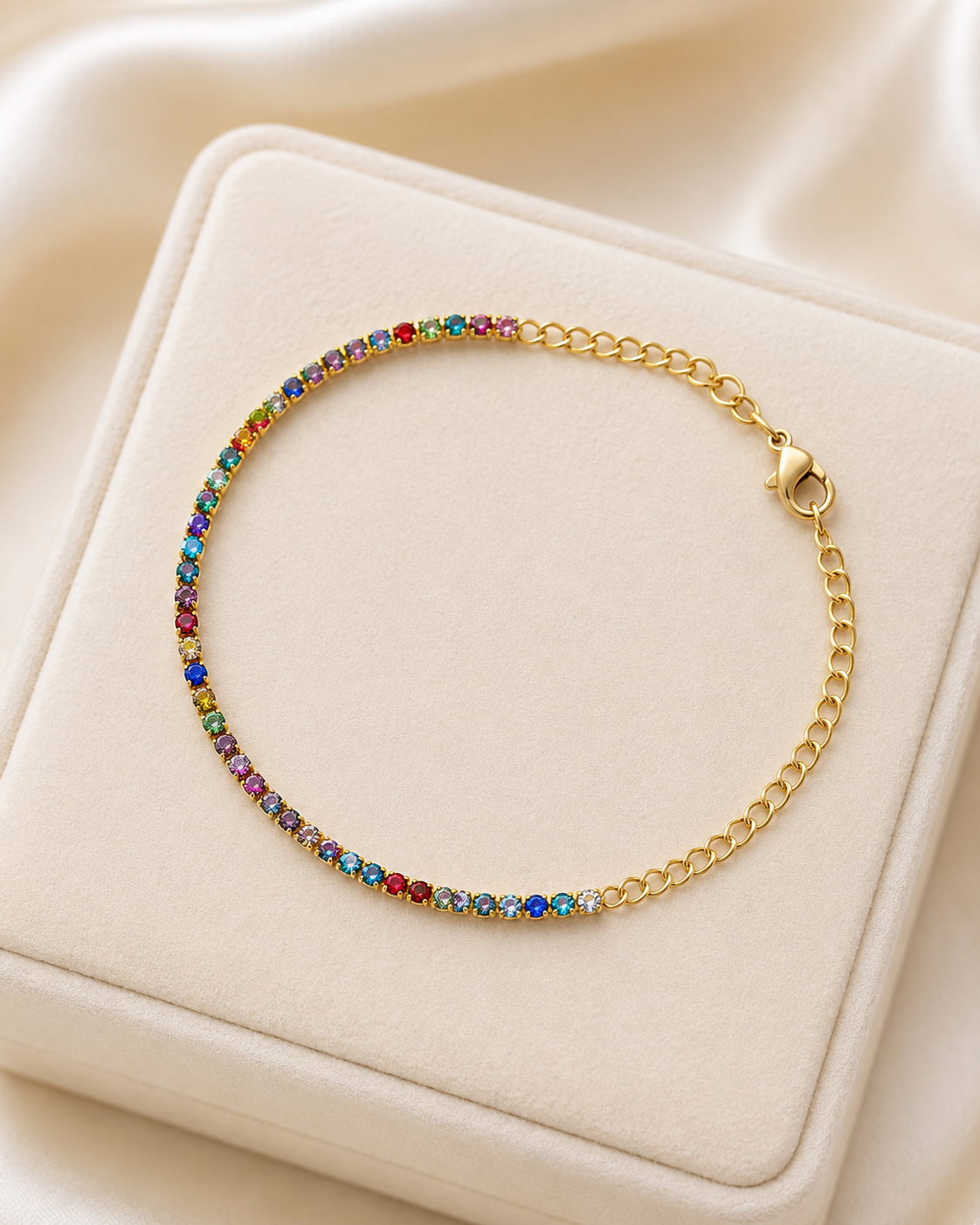Rainbow Crystal Tennis Gold-Plated Bracelet