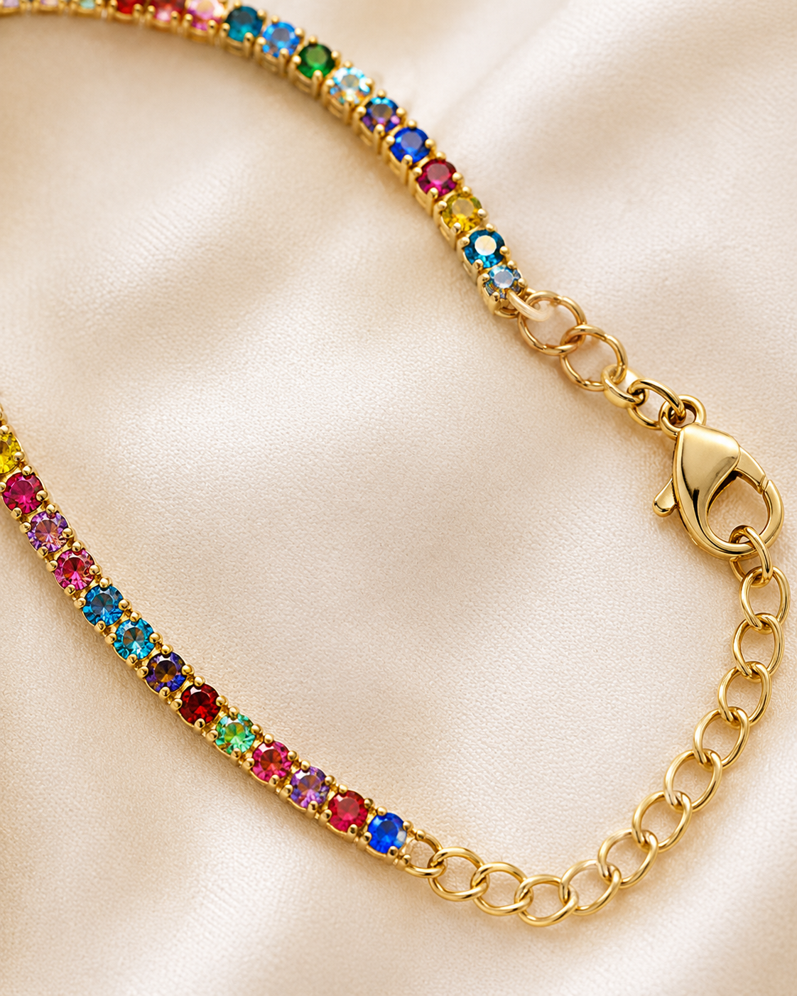 Rainbow Crystal Tennis Gold-Plated Bracelet