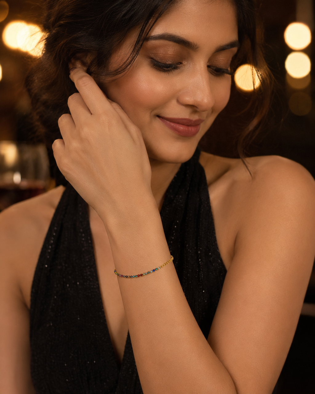 Rainbow Crystal Tennis Gold-Plated Bracelet