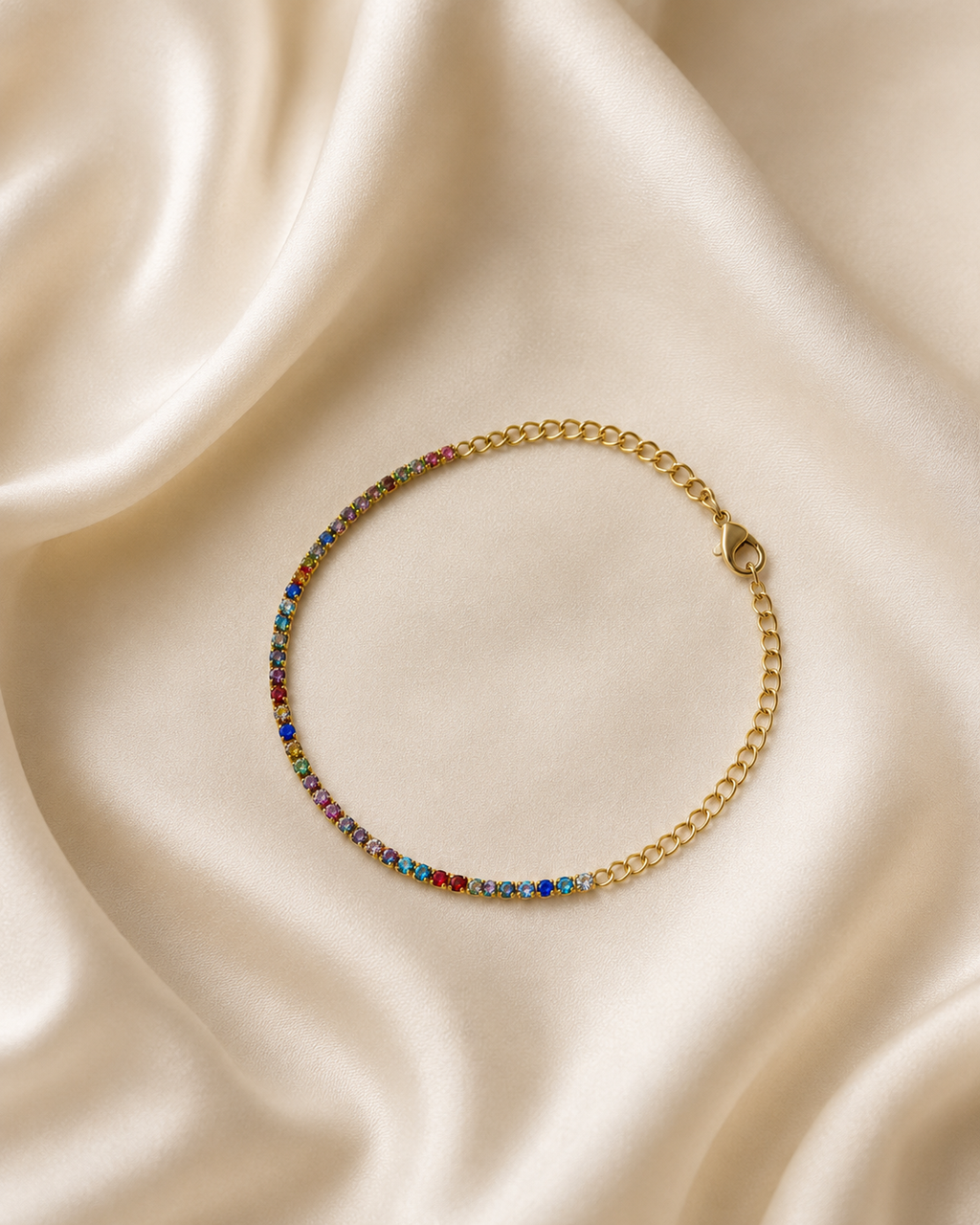 Rainbow Crystal Tennis Gold-Plated Bracelet