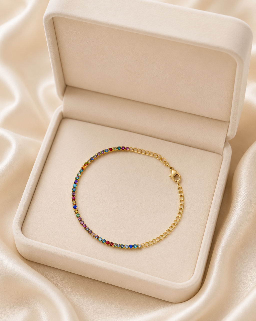 Rainbow Crystal Tennis Gold-Plated Bracelet