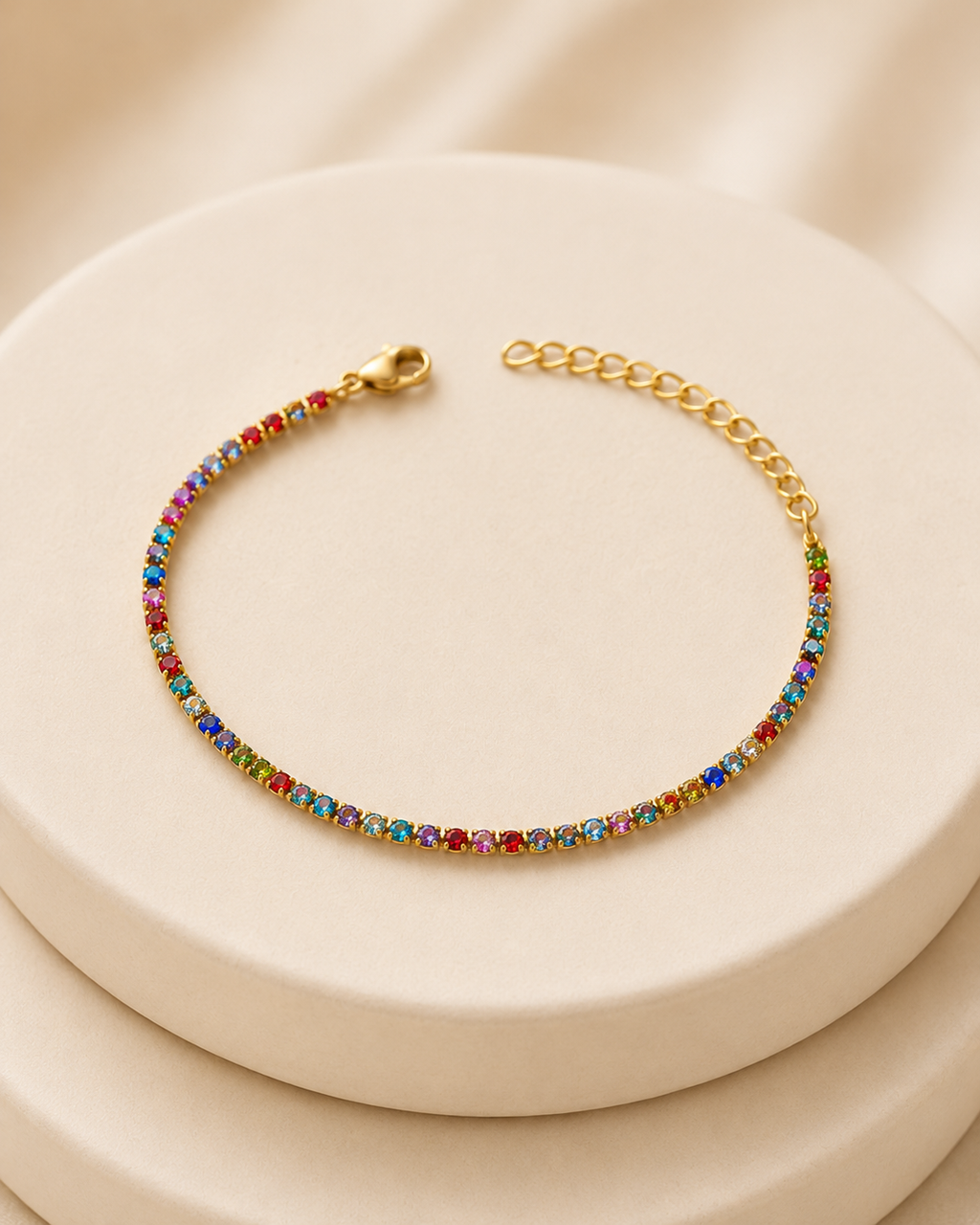 Rainbow Crystal Tennis Gold-Plated Bracelet