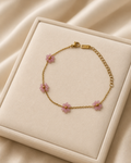 Pink Beaded Flower Gold-Plated Bracelet
