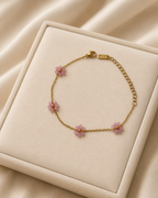Pink Beaded Flower Gold-Plated Bracelet