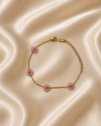 Pink Beaded Flower Gold-Plated Bracelet
