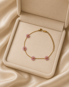 Pink Beaded Flower Gold-Plated Bracelet