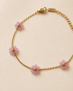 Pink Beaded Flower Gold-Plated Bracelet