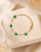 Green Beaded Flower Gold-Plated Bracelet