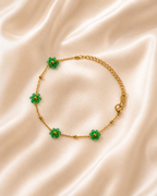 Green Beaded Flower Gold-Plated Bracelet
