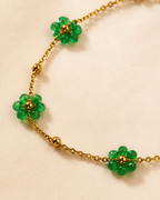 Green Beaded Flower Gold-Plated Bracelet