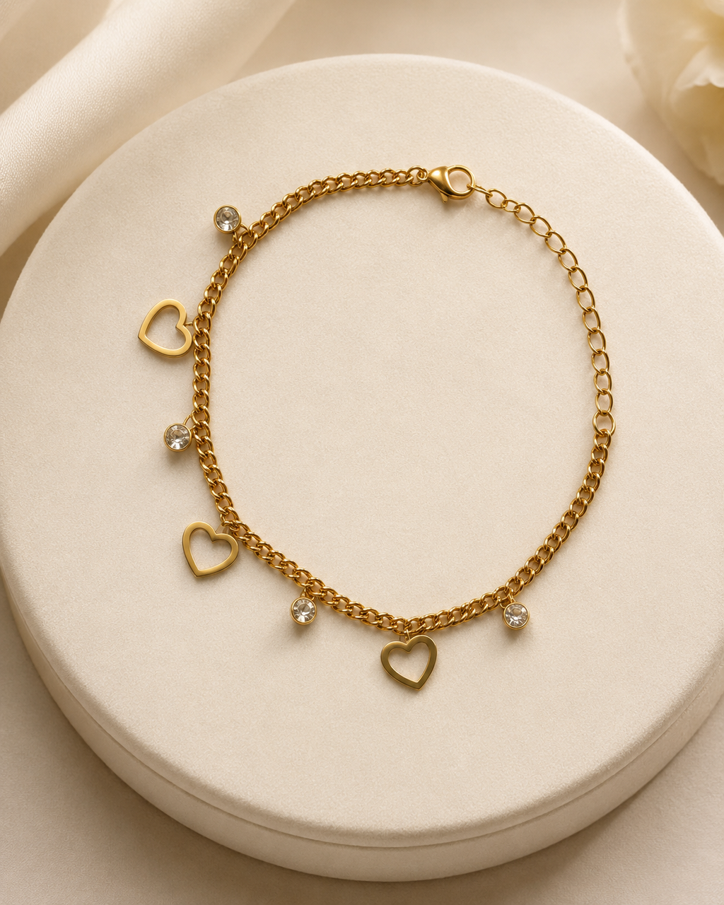 Open Heart & Crystal Charm Gold-Plated Bracelet