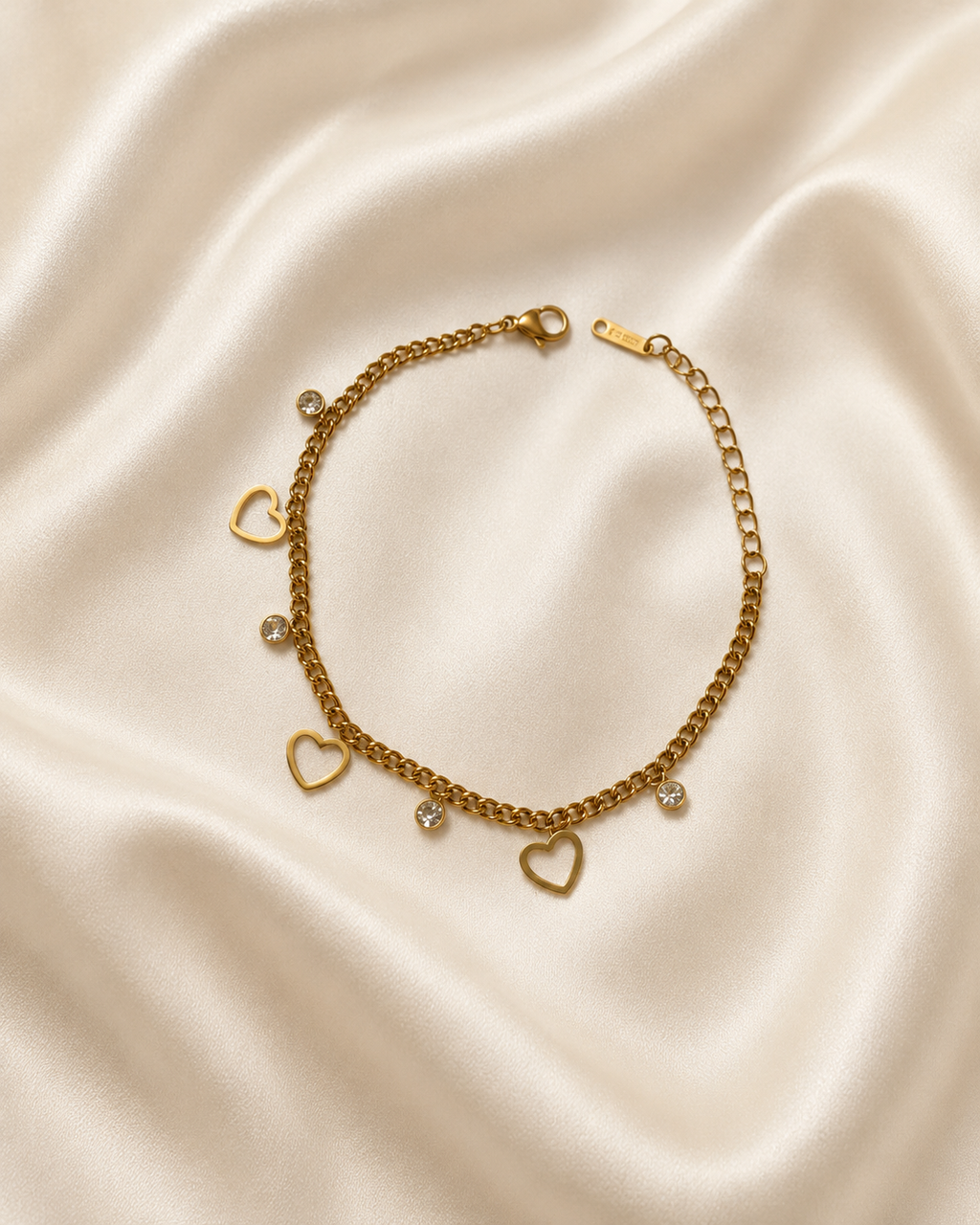 Open Heart & Crystal Charm Gold-Plated Bracelet
