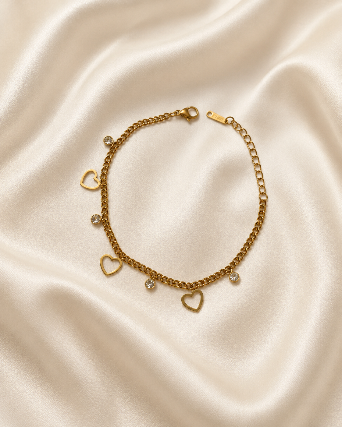 Open Heart & Crystal Charm Gold-Plated Bracelet
