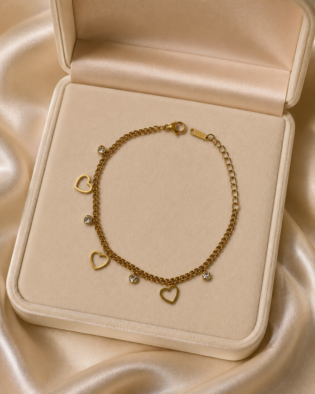 Open Heart & Crystal Charm Gold-Plated Bracelet