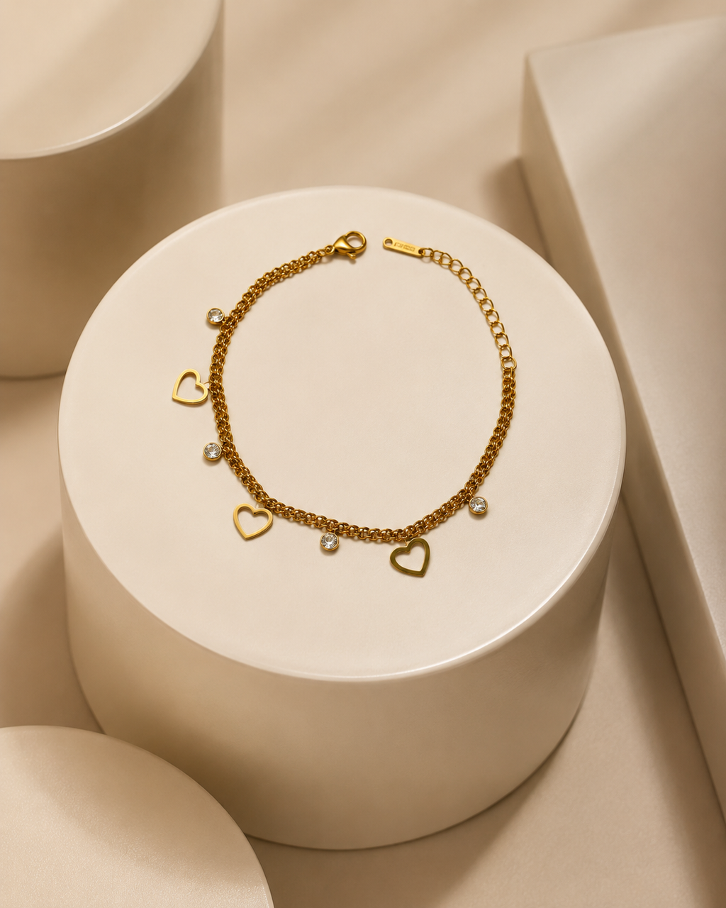 Open Heart & Crystal Charm Gold-Plated Bracelet