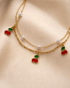 Cherry & Pearl Double-Layer Gold-Plated Bracelet