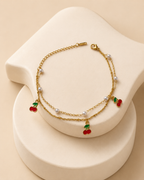 Cherry & Pearl Double-Layer Gold-Plated Bracelet