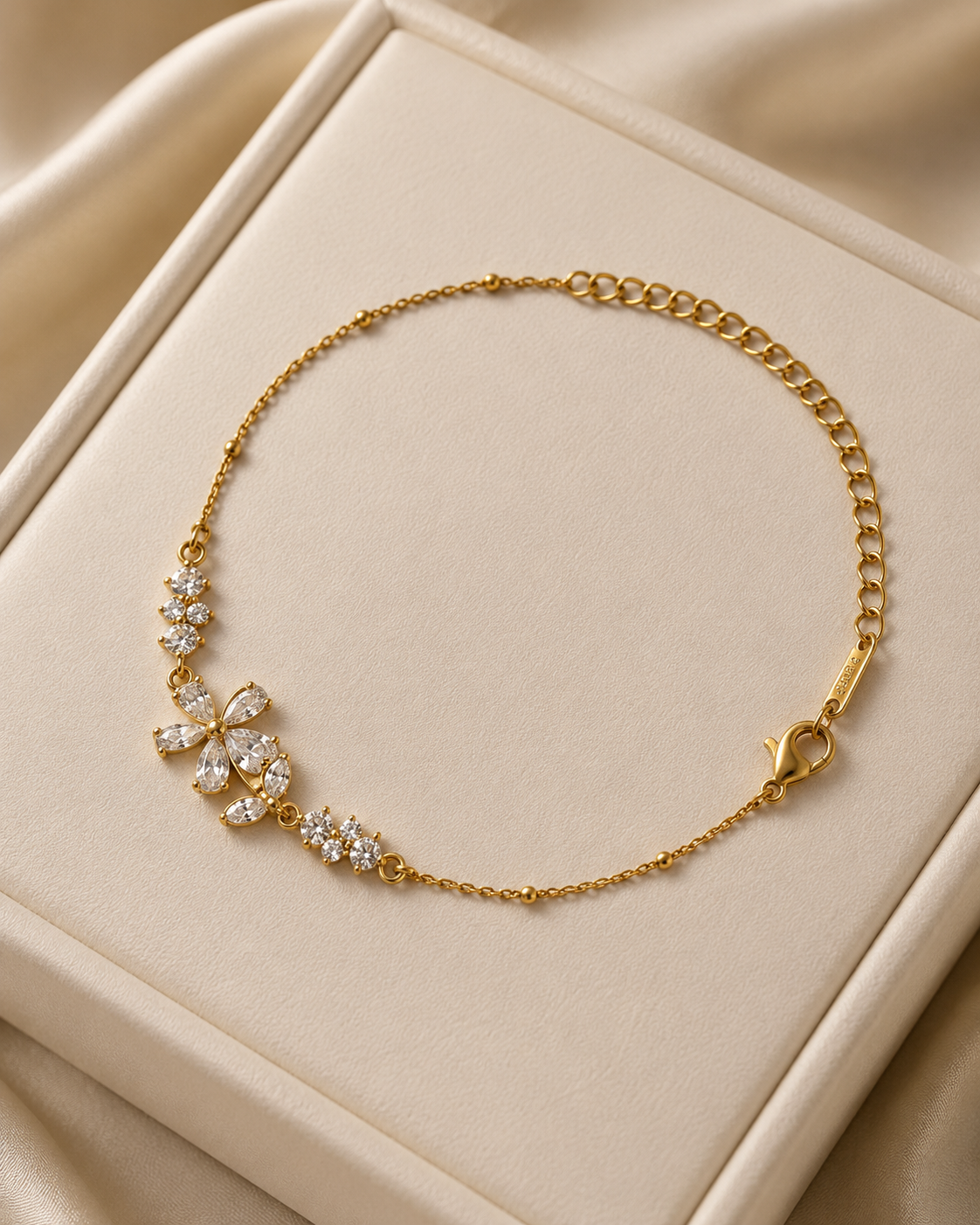 Marquise Crystal Floral Cluster Gold-Plated Bracelet