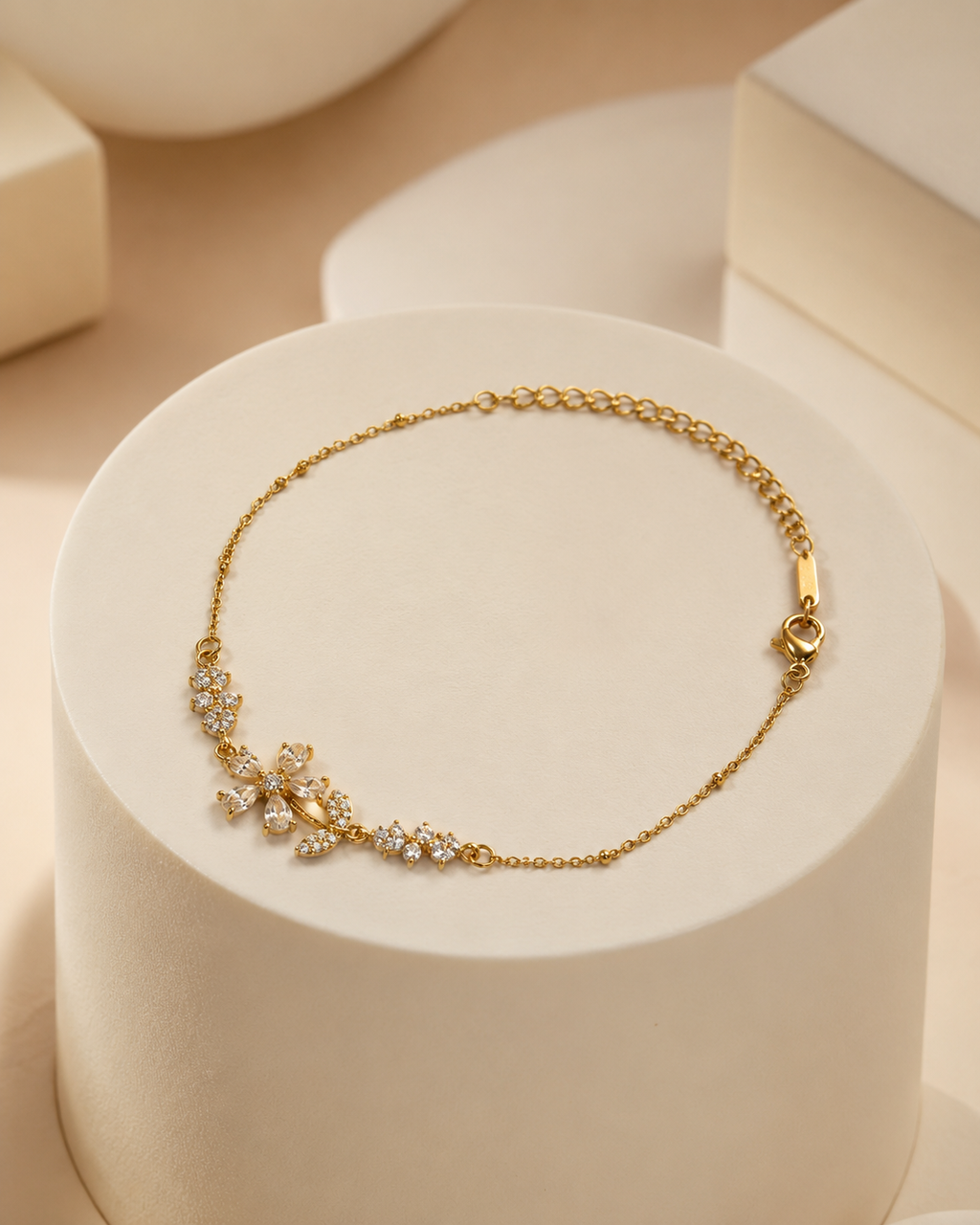 Marquise Crystal Floral Cluster Gold-Plated Bracelet