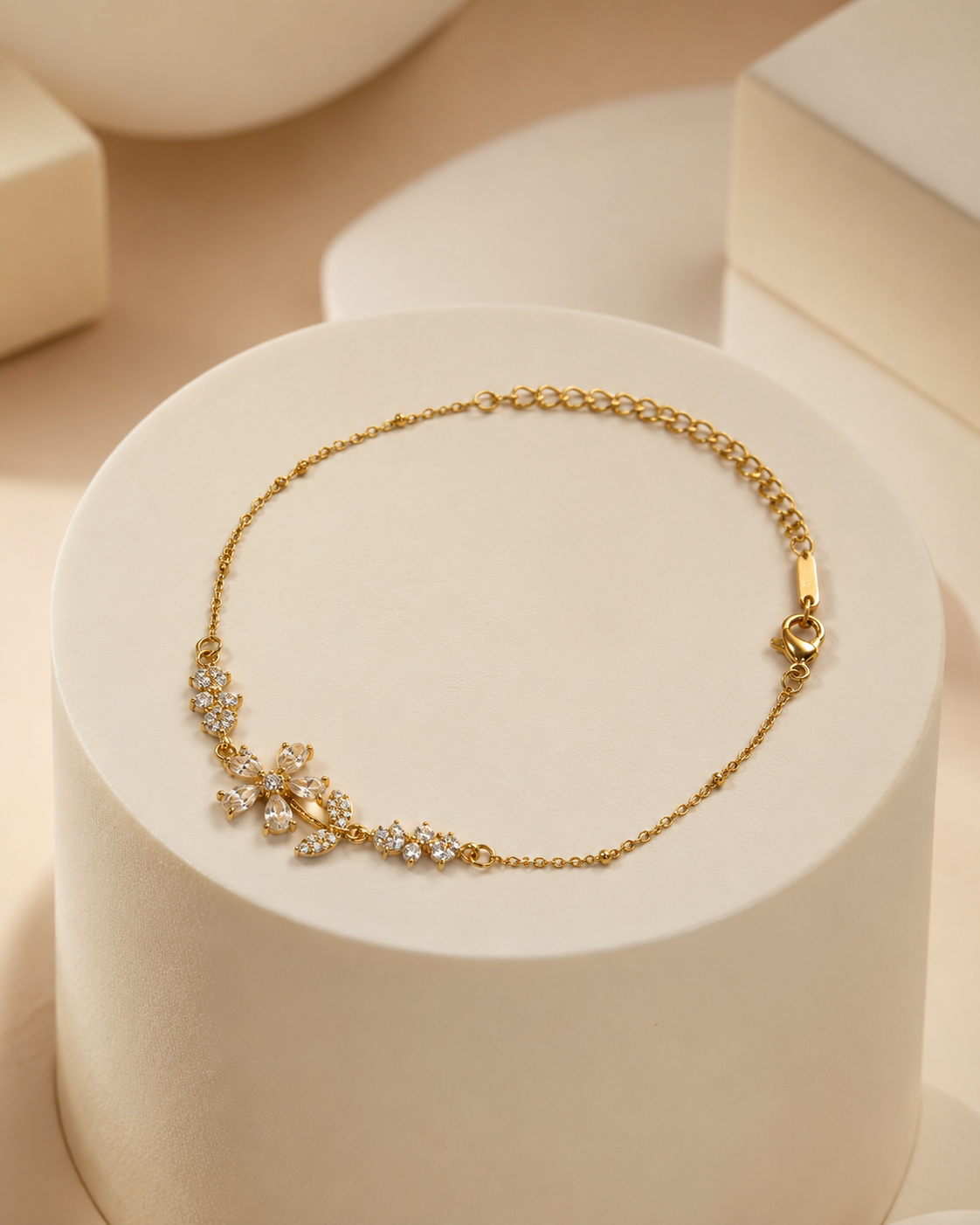 Marquise Crystal Floral Cluster Gold-Plated Bracelet