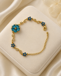 Blue Floral Vine Crystal Gold-Plated Bracelet