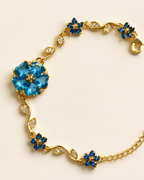 Blue Floral Vine Crystal Gold-Plated Bracelet