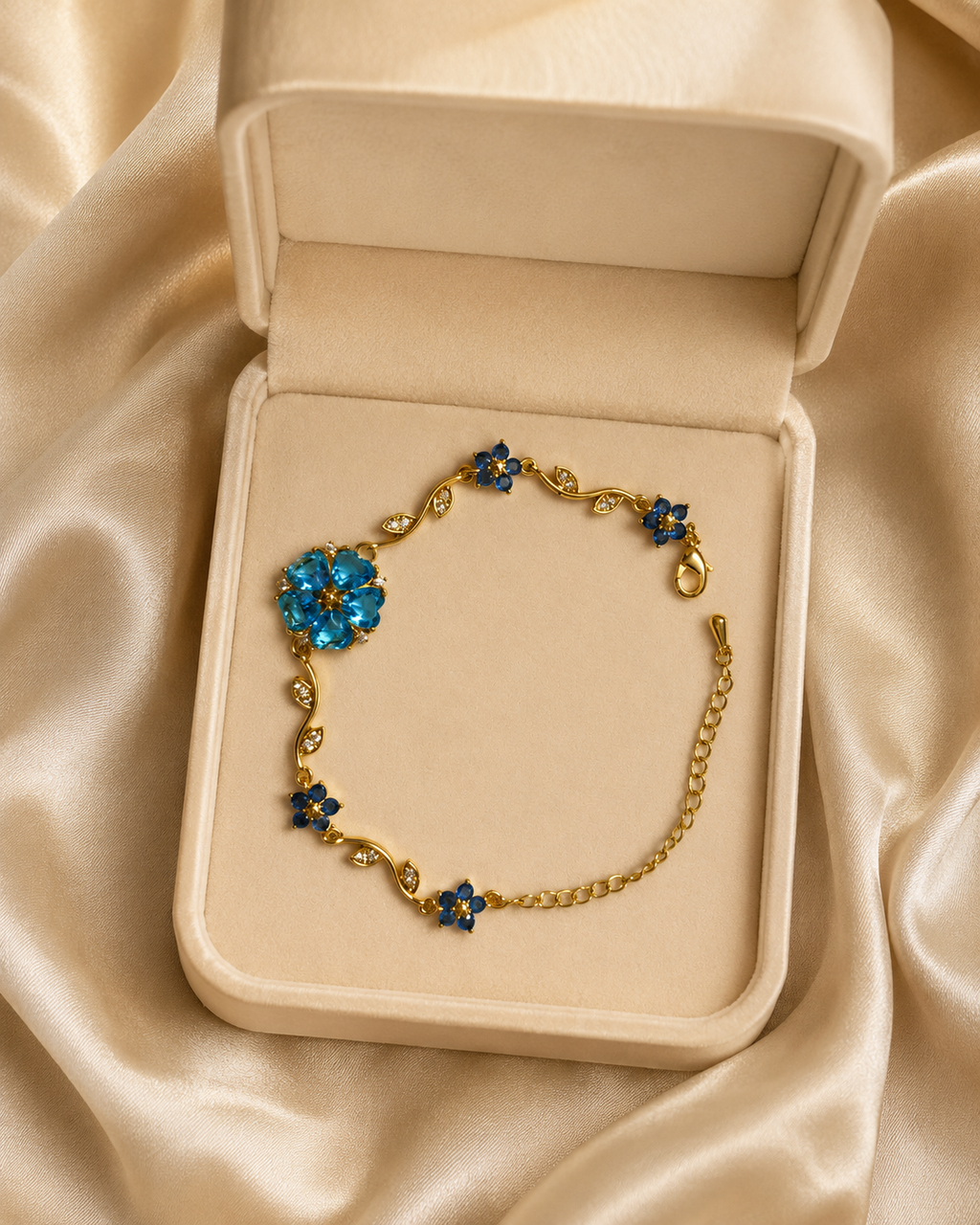 Blue Floral Vine Crystal Gold-Plated Bracelet