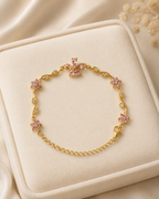 Pink Floral Vine Crystal Gold-Plated Bracelet