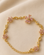 Pink Floral Vine Crystal Gold-Plated Bracelet