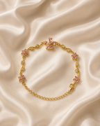 Pink Floral Vine Crystal Gold-Plated Bracelet