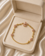 Pink Floral Vine Crystal Gold-Plated Bracelet