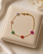 Multicolour Beaded Flower Gold-Plated Bracelet