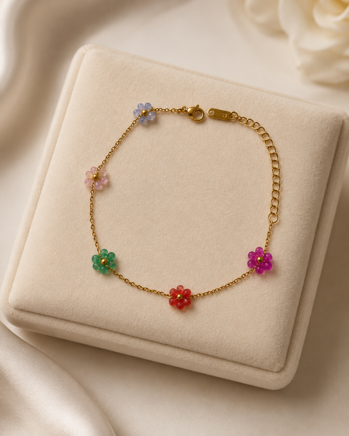 Multicolour Beaded Flower Gold-Plated Bracelet