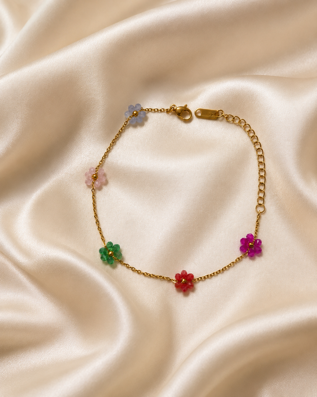 Multicolour Beaded Flower Gold-Plated Bracelet