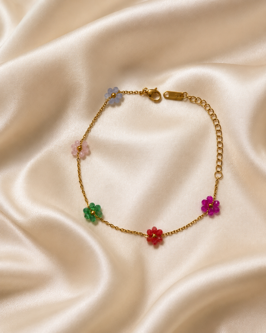 Multicolour Beaded Flower Gold-Plated Bracelet