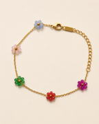 Multicolour Beaded Flower Gold-Plated Bracelet