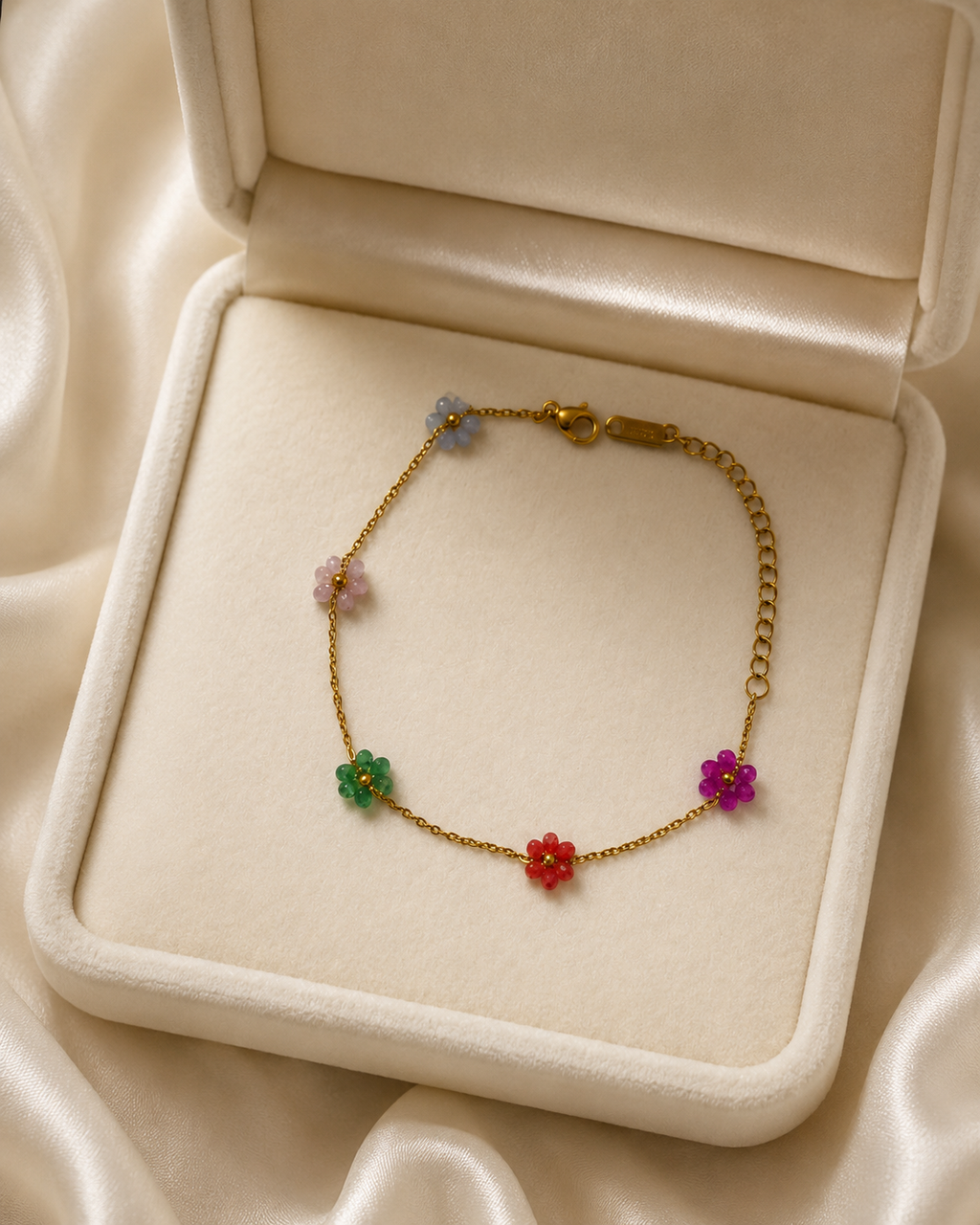 Multicolour Beaded Flower Gold-Plated Bracelet