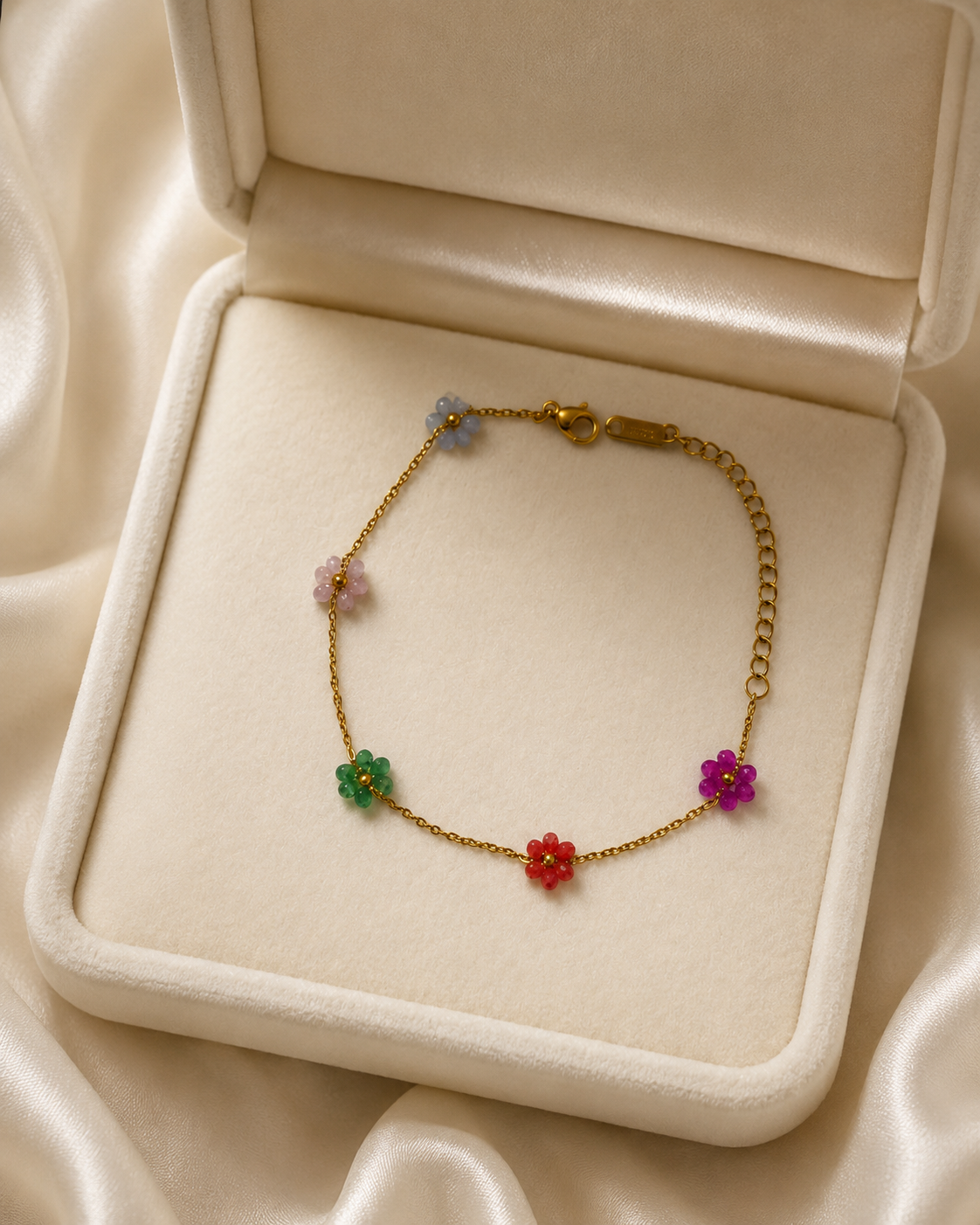 Multicolour Beaded Flower Gold-Plated Bracelet