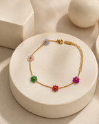 Multicolour Beaded Flower Gold-Plated Bracelet