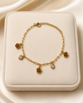 Rose & Crystal Heart Charm Gold-Plated Bracelet