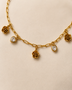 Rose & Crystal Heart Charm Gold-Plated Bracelet