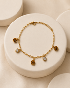Rose & Crystal Heart Charm Gold-Plated Bracelet