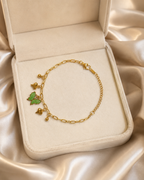 Green Butterfly & Heart Charm Gold-Plated Bracelet